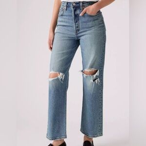 Levi's Light Blue High-Rise Distressed Straight Jeans